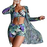 Generic Bikini Damen, Sport Bikini Bikini Top Bikinioberteile Für Damen High Waist Bauchweg Bikini Sexy Push Up Bikini Summer Sport Bikini Set Mit Schalbluse Kamoni Bikini Bikini 85G(A21,XL)