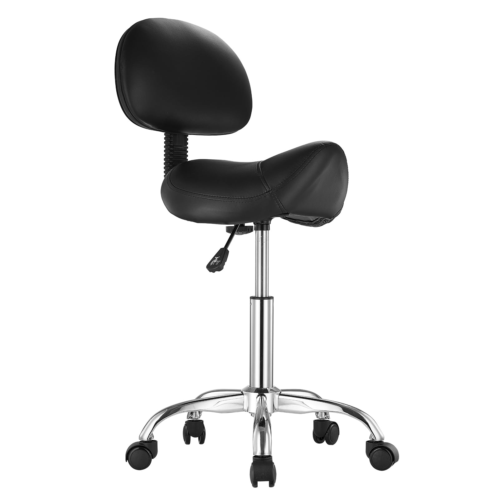 VEVOR Taburete Giratorio Altura Ajustable de 84-100cm Carga de 204kg, Taburete de Trabajo con Respaldo, Silla de Montar Giratoria Ergonómica de Cuero de PU para Salón SPA Clínica de Masaje, Negro