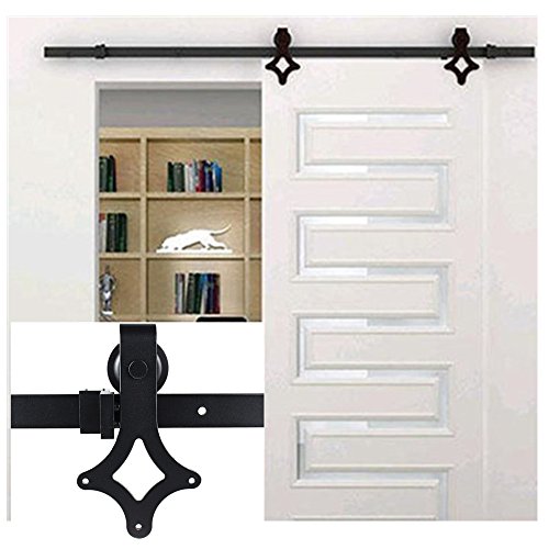 Rail deslizante puerta, Kit de puerta coulssante Polea Rail plegable grande rueda negro para puerta correderas puerta de techo en madera granero Dividir armario Hardware acero inoxidable 6.6 ft