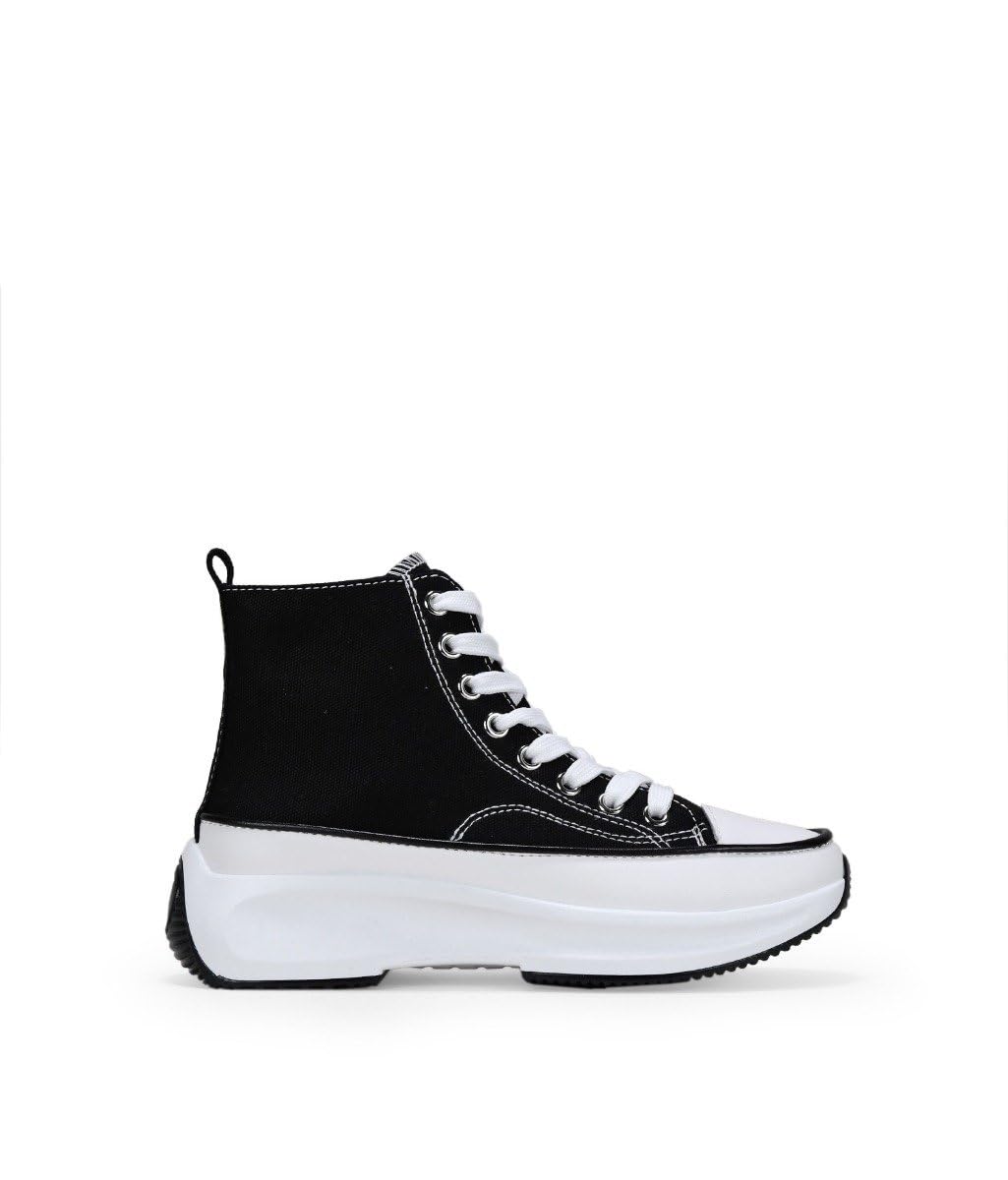BOSANOVA Sneakers Zapatillas Abotinadas Altas Tobilleras con Detalles a Contraste con Suela de Plataforma con dentado. Cierre con Cordones. Calzado para Mujer