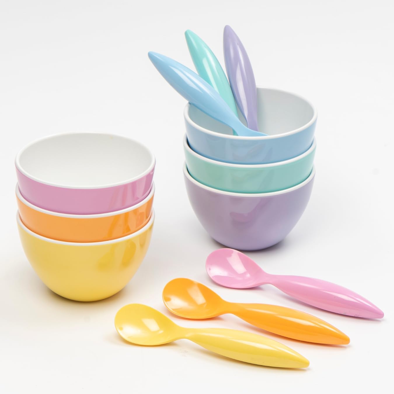 Bzyoo ColorPop Melamine Spoon Set – 6 Pastel Colors&bzyoo Set of 6 Small Bowls, 4.25" 11.8 OZ ColorPop Melamine Bowls