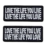 4'x1.6' Love The Life You Live Patch, 2Pcs Sewable Letters Embroidery Iron On Biker Patch Emblem Badge for Truck Hats Clothes Jacket Jeans Backpacks