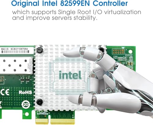 Tarjeta de Red PCI-E X4 10Gb con Puerto Único SFP+ Ethernet y Controlador Intel 82599EN Compatible con Windows Server, Linux y VMware miniatura 3