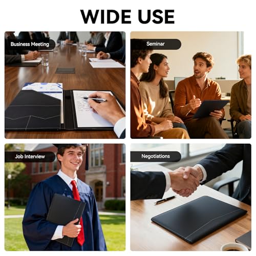 Image of Professional Padfolio Portfolio Folder - Faux Leather Resume Organizer with Document Pockets, Card Slots & Pen Holder - Interview Folder for Job Seekers, Students & Office Meetings