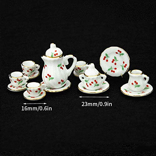 NiceJoy Puppen Haus Zubehör, Puppen Haus Möbel Puppenhaus Miniatur Tee Set Porzellan Tasse Pot Teller Platte Blumen… – Bild 3
