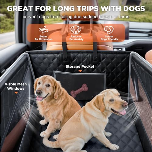 Gimars Verstärkung Extra Stabiler Hunde Autositz für Großer Mittlere Hunde, Wasserdicht Verbreiterung Hundesitz Auto Rückbank, Passagierfreundlich Hundebox Auto mit Netzfenstern Sicherheitsgurten, L