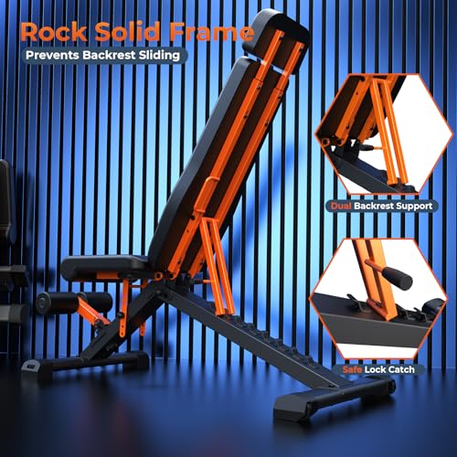 Banco de pesas plegable de 900 libras, prensa de banco ajustable para entrenamiento plano de inclinación, banco de entrenamiento de fuerza con soporte de espalda extendido para gimnasio en casa - imagen 8
