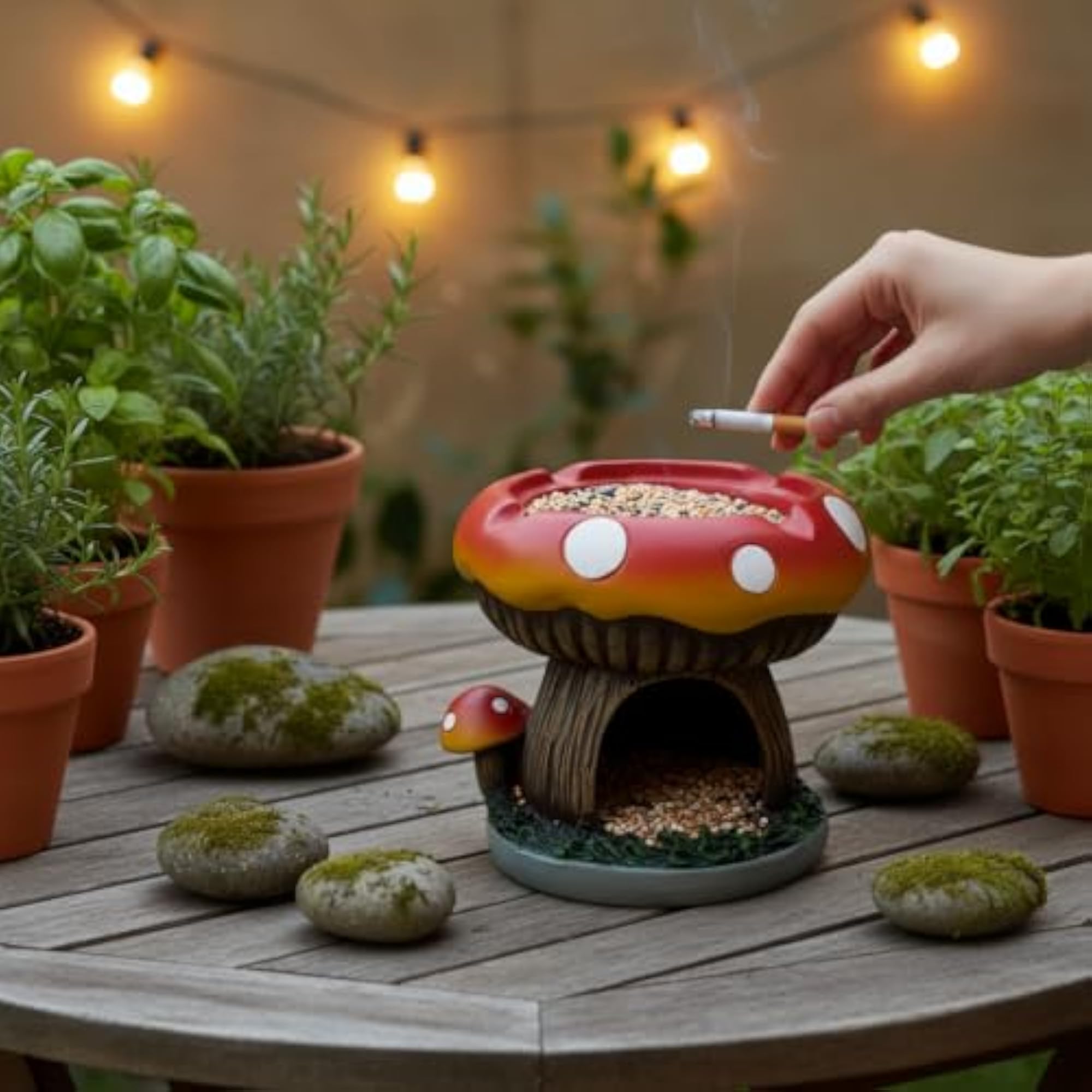 Mushroom Bird Feeder Ashtray, Outdoor Decor