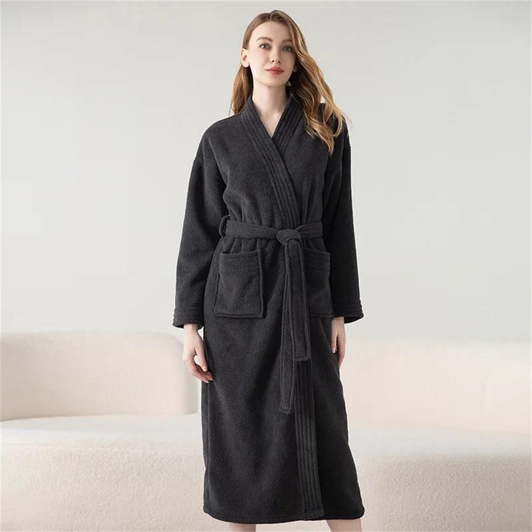 Damski flanelowy szlafrok na grube ciepłe ubrania do spania, piżamy, szlafroki, szlafrok kimono, jasnobrązowy-M, jasnobrązowy-M (czarny średni)