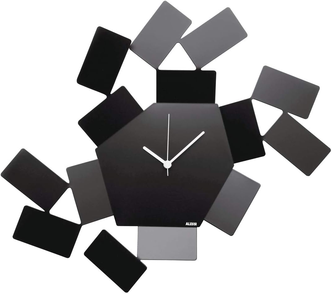 Alessi MT19 B La Stanza dello Scirocco Wall Clock-Steel Coloured with Epoxy Resin, Black, 46 x 33.5 x 4 cm