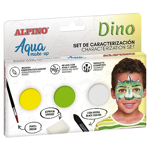 Alpino Set de caracterización Aqua Make up Dinosaurio | Maquillaje Facial y Corporal Base Agua | Ideal para Disfraces de niños y Adultos | Pintura Base Agua para Uso recreativo y semiprofesional