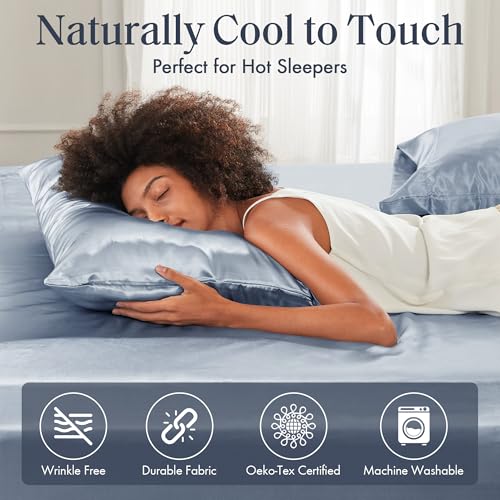 Image of Madison Park Essentials Satin Pillowcase Set of 2, Silky, Standard Blue