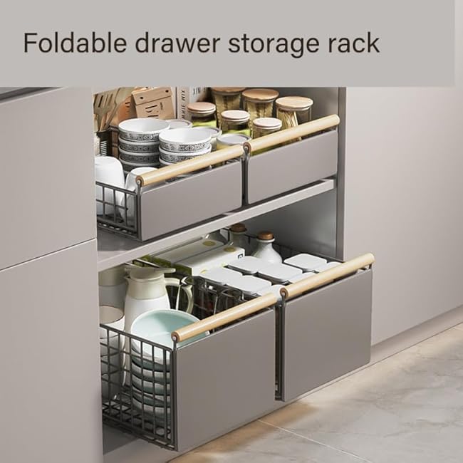 Wire Storage Basket For Kitchen Pantry and Counter, Pull Out Cabinet Sliding Basket, Under Sink Mesh Drawer Organizer with Handle, Stackable Wire Organizing Bin for Produce (white)