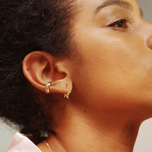 FETTERO Women Spike Earrings Gold Huggie Hoops 14K Gold Plated Small Hoop Earrings for Women Boho Simple Delicate Gold Earrings Handmade Hypoallergenic Earrings Jewelry Gift3