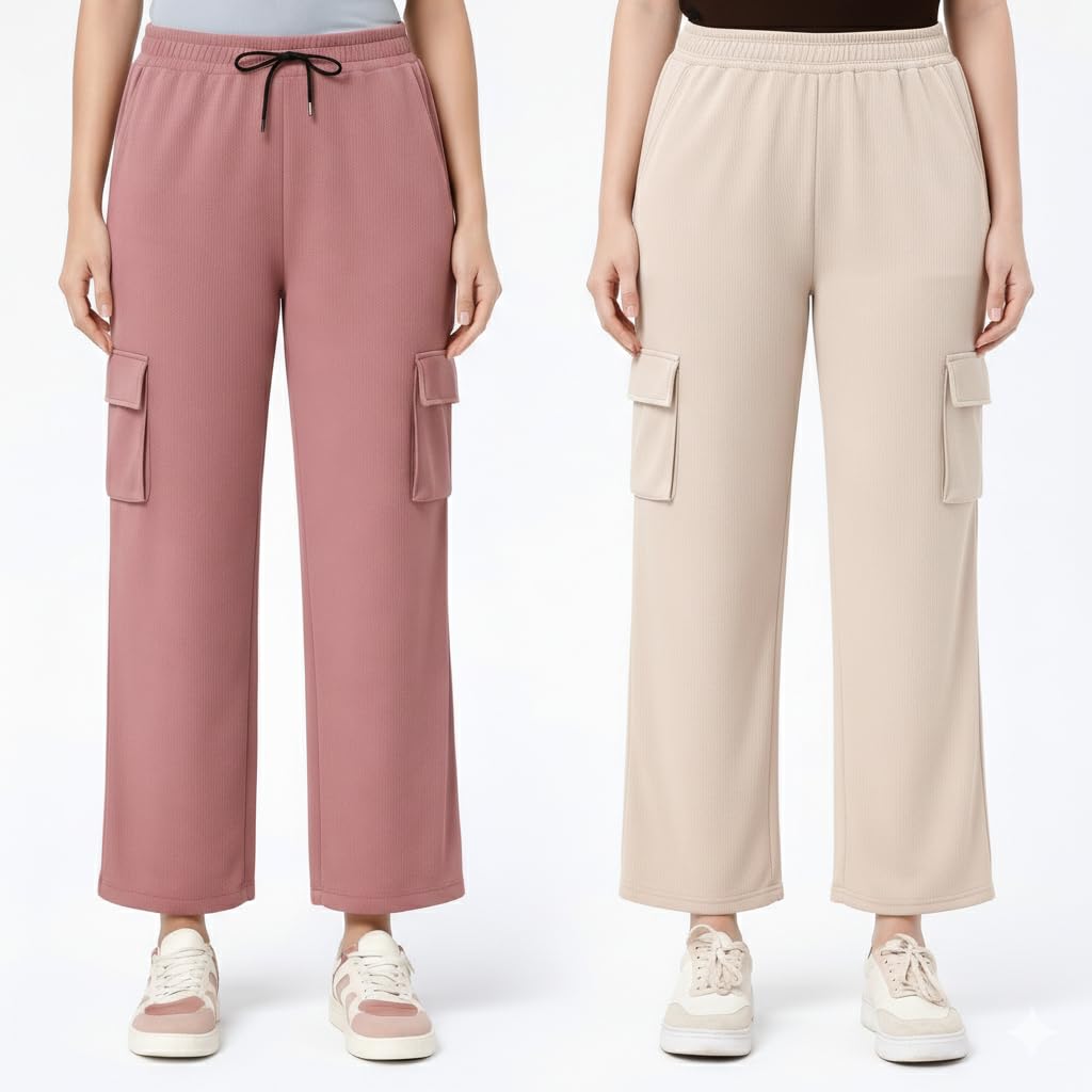 Pack of 2 Women’s 4 Pocket Cargo Joggers, Soft Twill Cotton Comfortable Track Pants | High-Waist Cargo for Office, Travel, Gym Workout & Casual Wear-picture-28