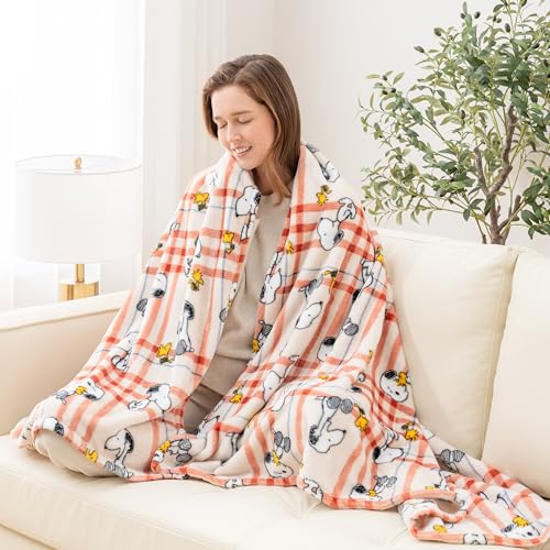 Image of Berkshire Blanket Peanuts VelvetLoft Cute Character Snoopy Plush Throw Blanket,Peanuts Snoopy and Woodstock Wood Holiday Plaid,Throw 55 in x 70 in (Official Peanuts Product)