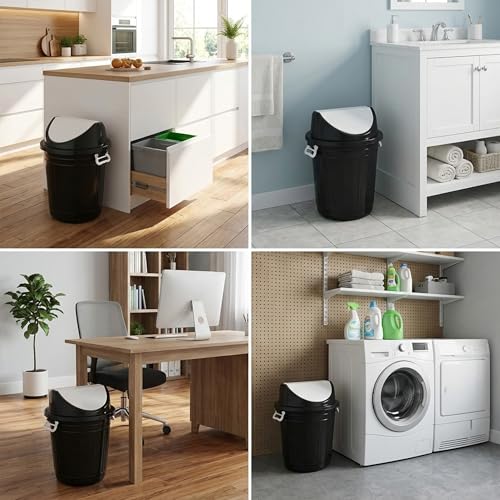 Image of Kuber Industries Plastic Swing Lid Garbage Waste Dustbin for Home, Office, Factory, 30 Litres, Large Size (Black) -CTKTC043178