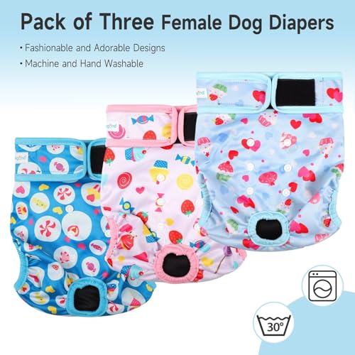Image of Paw Legend Washable Reusable Female Dog Period Diapers for Heat Doggie Puppy Diapers for Female Dogs (3 Pack,X-Small)