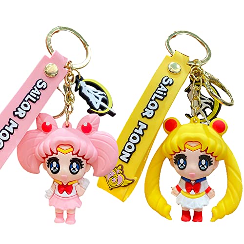 Llaveros de Sailor Moon, 2 pcs Sailor Moon Acollador Llaveros, Llavero de Dibujos Animados, Pareja...