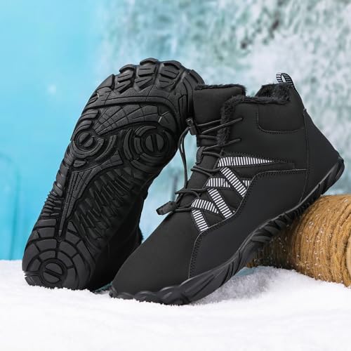 ZWRXW Snow Boots for Women Men Warm Fur Lined Winter Snow Boot Wide Toe Barefoot Boots Waterproof Outdoor Booties Non Slip Ankle Short Boot Winter Hike Barefoot Shoes Footwear Sneaker Trainers3