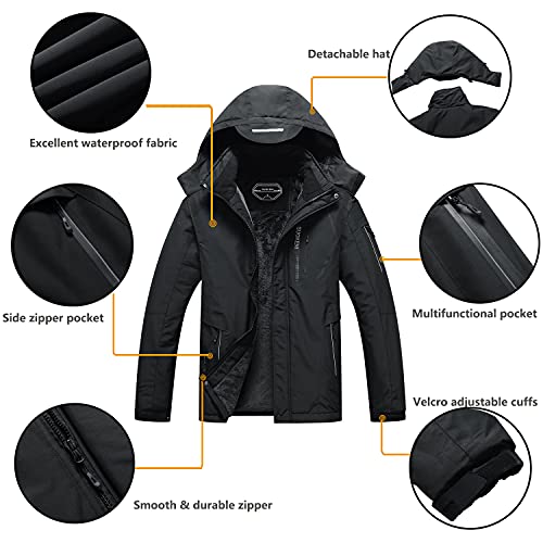 SUOKENI Men's Waterproof Ski Jacket Warm Winter Snow Coat Hooded Raincoat Medium