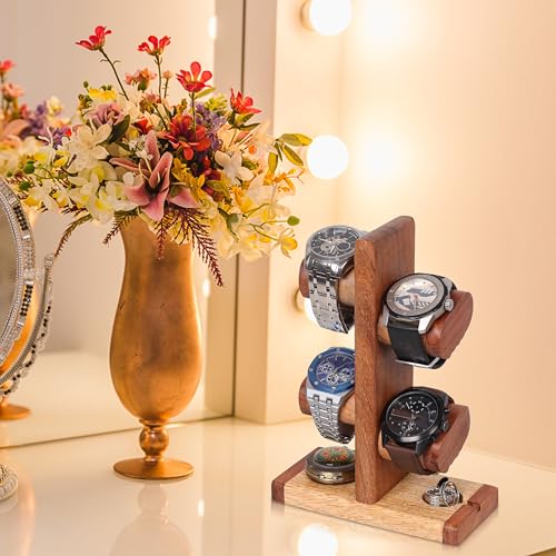Image of Watch Holder Stand, Watch Display Tower Jewellery Organizer for Rings, Bracelet, Necklace Ideal for Gifting Men Women (Brown matte finished, Normal)