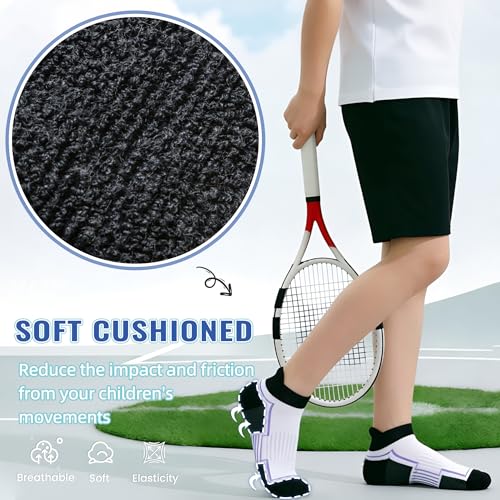 Image of SeeyAN Kids Socks Boys Ankle Athletic Half Cushioned Low Cut Sport Cotton Breathable Socks 6 Pairs