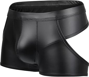 Men Faux Leather Backless Boxer Shorts Underwear with Bulge Pouch | Hollow Out Cutout Design, Novelty Erotic Lingerie, Trunk, Sexy Club Party Outfit, Costume Nightwear for Club Party Cosplay