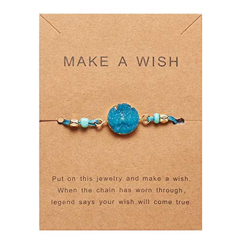 Image of COLORFUL BLING 4pcs Resin Moon Crescent Round Natural Stone Bracelets Set Friendship Hand Woven Braided Stretch String Adjustable for Couples Lovers Personalized Wish Card Jewelry-A