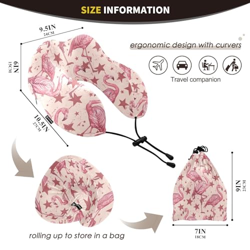 Image of ALAZA Vintage Flamingo Stars Travel Neck Pillow Memory Foam Neck Pillow with Storage Bag,Soft Travel Pillow for Sleeping Travel Airplane Car Office Home