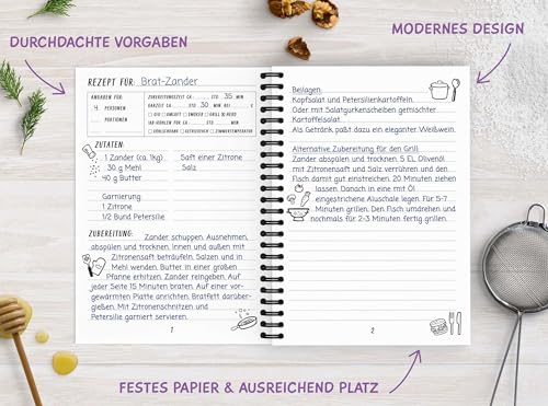 KuschelICH Rezeptbuch zum Selberschreiben - Lieblingsrezepte DIN A5 mit Inhaltsverzeichnis & Schutzcover