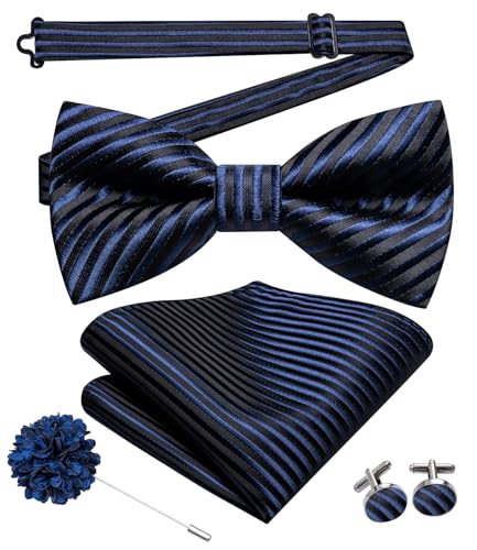 Image of Hi-Tie Bow Ties for Men Pre-Tied Pocket Square with Cufflinks Mens Bowtie Sets for Wedding Formal Party
