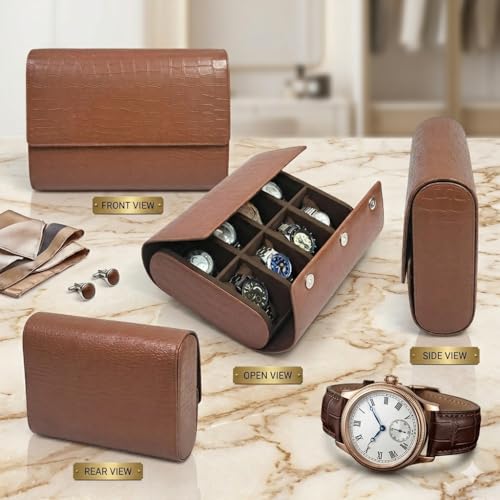 Image of essart 8-Slot Watch Roll Case - Luxury PU Leather Travel Organizer for Watches - Watch Roll for Men, Women & Watch Collectors - Compact & Durable