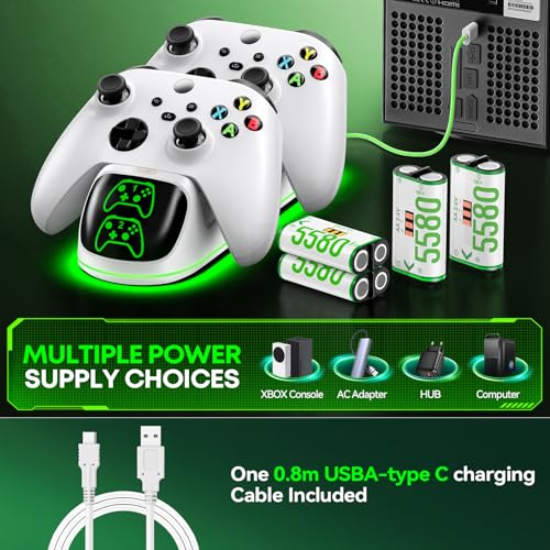 Image of OIVO XSX Controller Charger Station with 4x5580mWh Honest Rechargeable Battery Packs for Xbx Series X /S /One /Elite /Core Controller, XOX Battery Charging Station for Xbx with 4 Covers, White