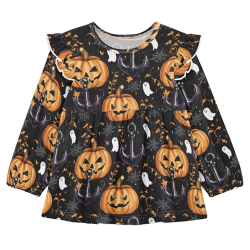 Pumpkin Boat Anchor Girls Shirts Cotton Long Sleeve Ruffle Toddler Tee Tops