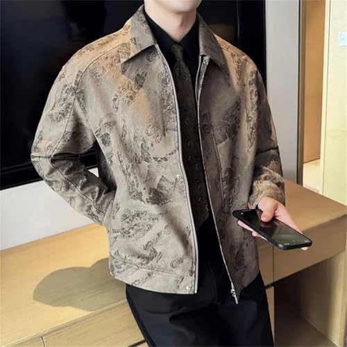 Men Lapel Motorcycle Bike Jacket Streetwear Social Business Coats Printed Leather Jacket4