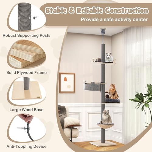 Árbol para Gatos Ajustable PETSITE 5 Niveles 19x19x107 pulg miniatura 5