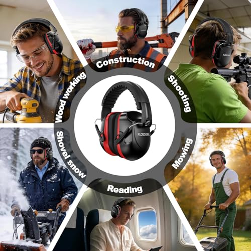 Image of Floriogra Noise Reduction Ear Muffs, NRR 34dB Ear Protection, Hearing Protection Noise Cancelling Headphones for Adults Kids Autism, Shooting Ear Protection for Gun Range, Mowing, Construction