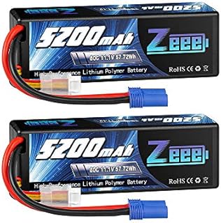 Zeee 11.1V 80C 5200mAh 3S Lipo Battery with EC5 Connector Hardcase Battery for RC Car Boat Truck Helicopter Airplane Racing Models(2 Packs)