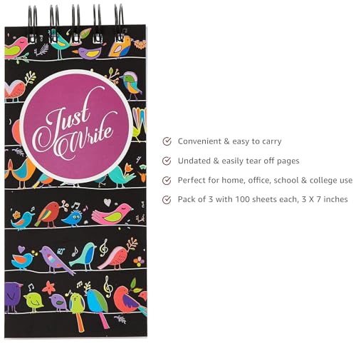 Image of Amazon Brand - Solimo Writing Pad, Pack Of 3, To Do List Notepad, Just Write, Stationery Supplies For School And Office Going Kids And Adult, 100 Pages