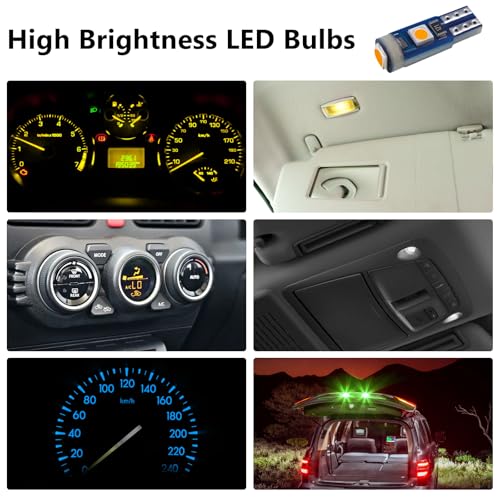 Image of ecocstm 12 PCS T5 LED Bulbs, 74 73 37 2721 Instrument Cluster Light Bulb, 12 Volt Bright Canbus Error Free LED Dashboard Light Bulb, 3030 SMD Automotive Replacement Bulbs (Yellow)