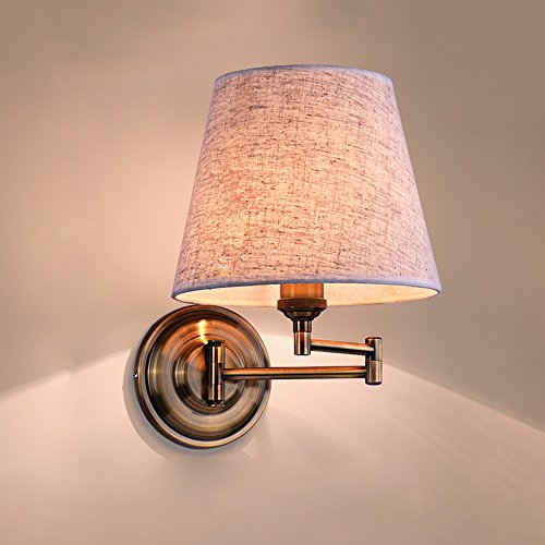 Preisvergleich Produktbild Wandleuchte innen Praktische LOFT amerikanischen Adjustable Rocker Galvanisieren Kupfer Eisen Wandleuchte Nordic Hotel Schlafzimmer Nachtleinenstoff Lampenabdeckung E27 Wandleuchte Max Breite: 42cm