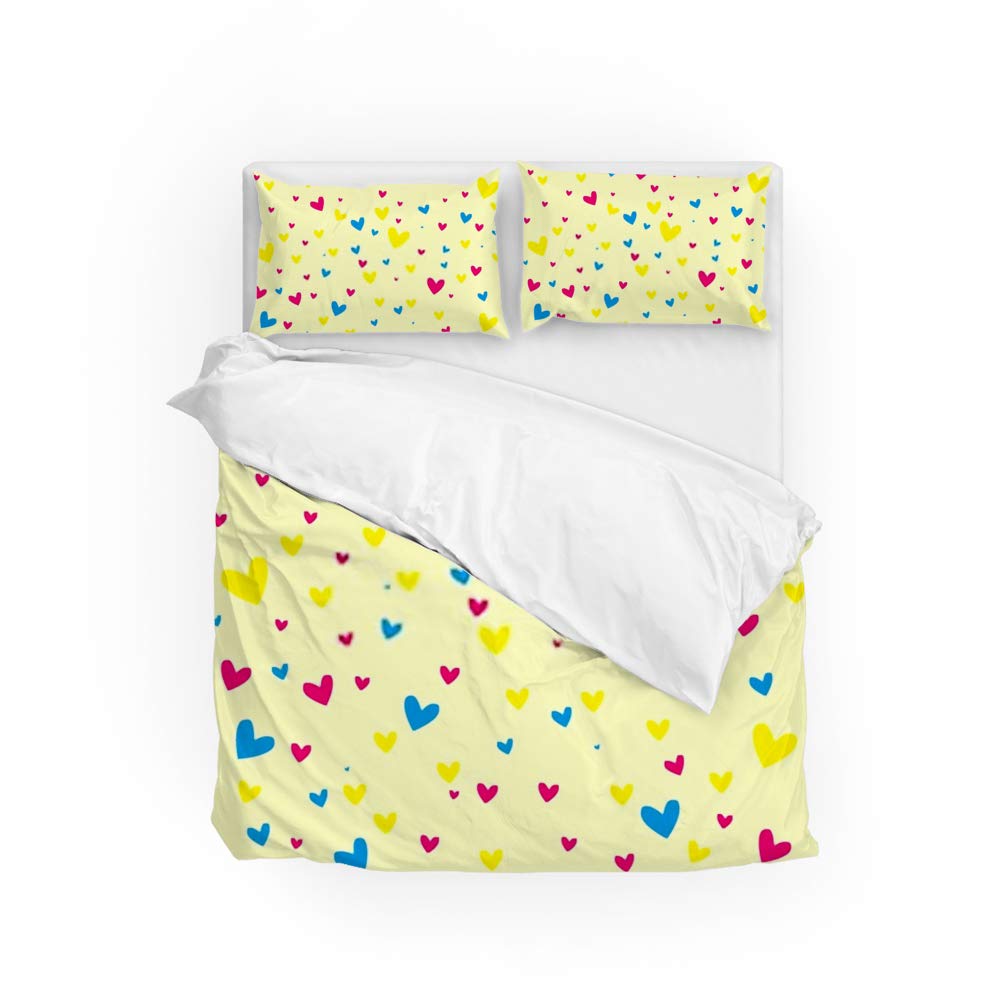 Parure de lit housse de couette haut de gamme aux finitions soignées motif cœurs multicolores