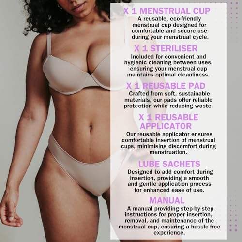 Indulge-Menstrual-Cup-with-Reusable-Cup-Applicator-Period-Cup-with-Sterilising-Cup-Reusable-Pads-with-100-Silicone-Cup-for-Women-Heavy-Flow-Lube-12-Hours-Wear--Medium-Pack-of-1-Purple