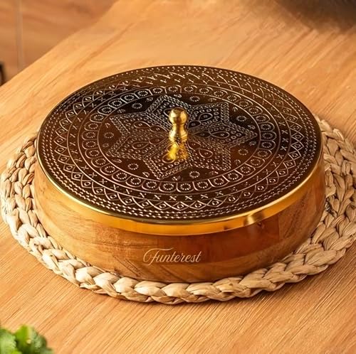 Image of FUNTEREST Wooden Masala Box with Lid & Spoon | (Masala Dabba 120 Ml, 7 Bowls) | Handcrafted Kitchen Organizer for Spices | Spice Storage Container for Indian Kitchen| Gift for Mother & Girah Pravesh