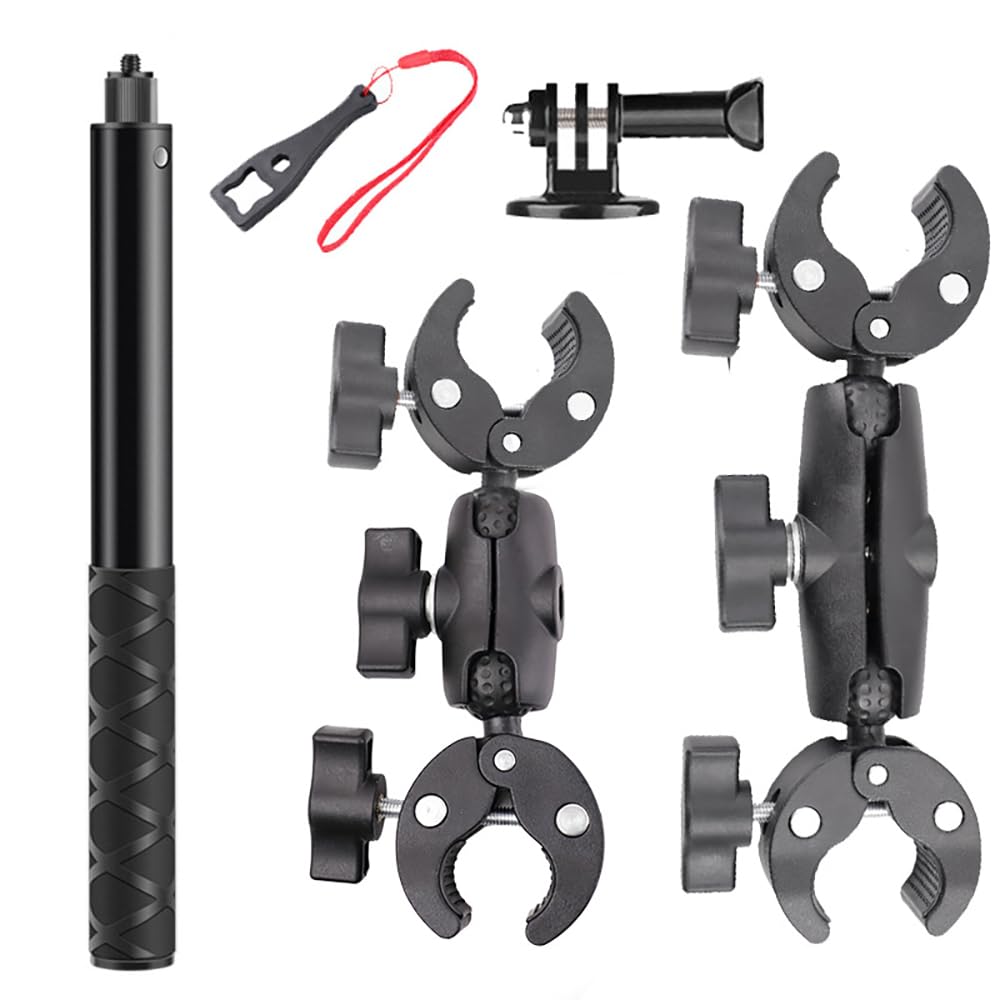 NEWFUN Soporte de Cámara, Material plástico, Accesorio para insta360 x4, Kit de Moto para insta360 x4,X3,X2, Rotación de 360 Grados, Doble Abrazadera, Compatible con Múltiples Dispositivos