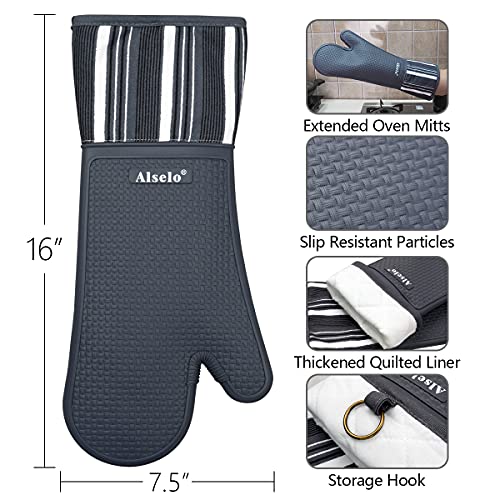 Alselo Silicone Oven Mitts Set, Heat Resistant 550 Degree,7.5"x16" - image 2