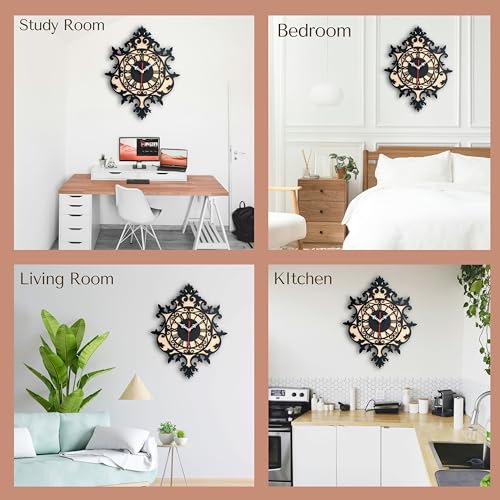 Image of Antique Geometric Design Handmade Wood Wall Clock, Big Size Modern Wall Clock for Home Decor (Black, and Rose Wood) Size 30Cm X 39Cm, MBCL01