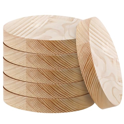 6 placas redondas de madera de pino de 5.9 pulgadas, círculos de madera de pino sin terminar, rodajas de madera lisas para decoración, espacios en blanco naturales para posavasos y carteles