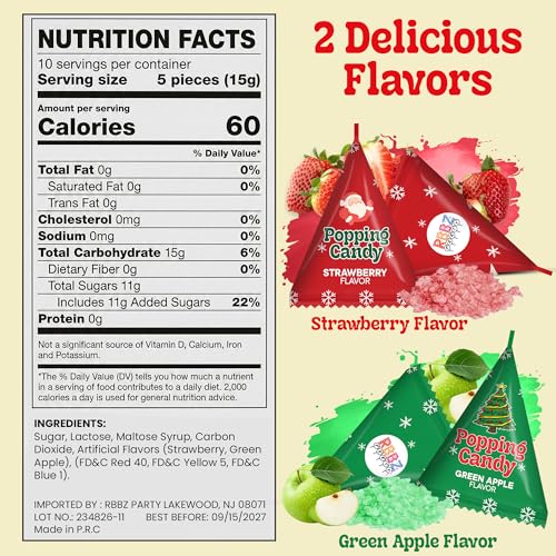 Christmas Popping Candy Bulk – 50 Pack Individually Wrapped Holiday Candy – Stocking Stuffers for Kids – Xmas Party Favors, Classroom, Holiday Goodie Bag Fillers, Kids Christmas Treats, and Birthday Parties - image 3
